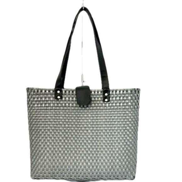New Gray Durable Plastic Weave Tote Bag with Zipper Closure - Picture 1 of 4